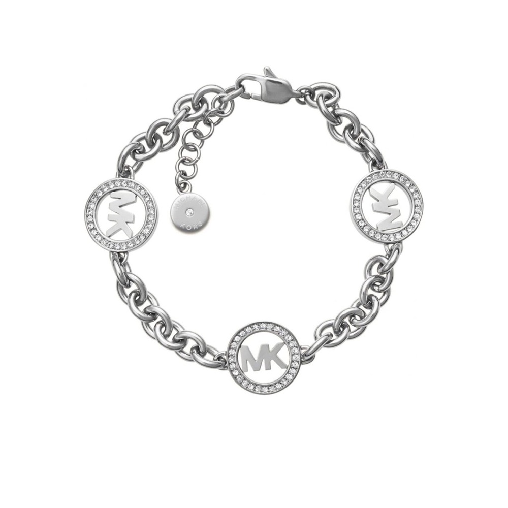 Michael Kors Women's Stainless Steel Chain Bracelet with Crystal Accents Silver